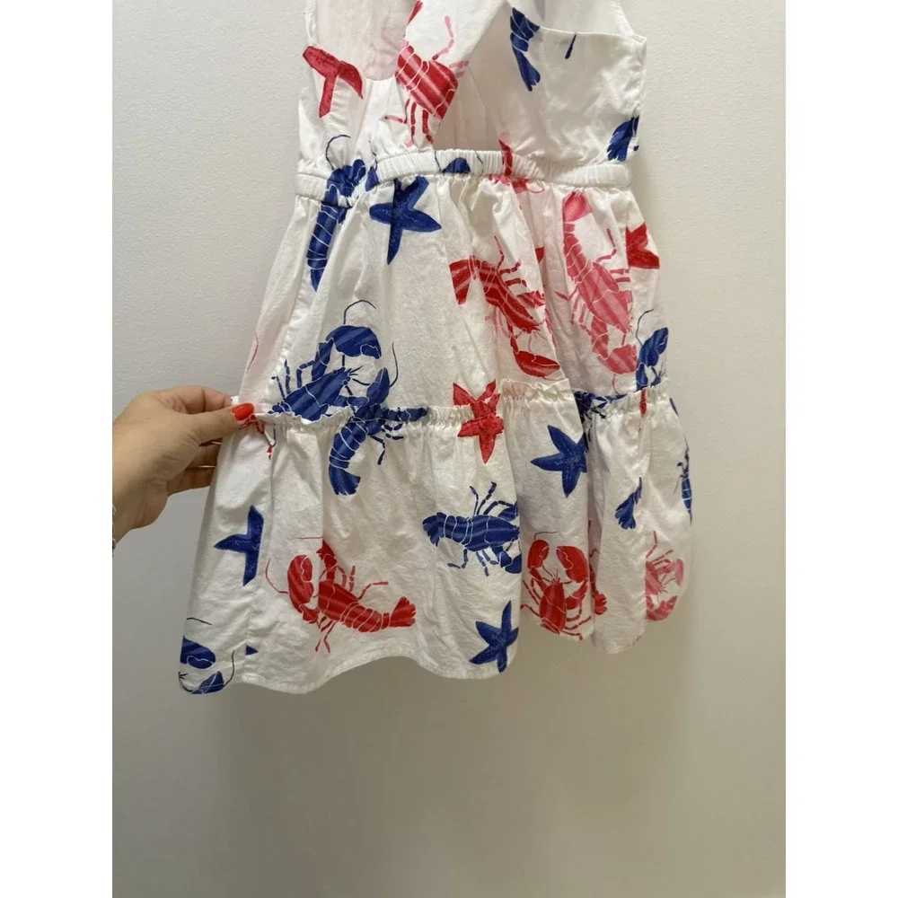 J.Crew Girls Size 8 Lobster Starfish Print Cotton Dress Red White Blue Coastal